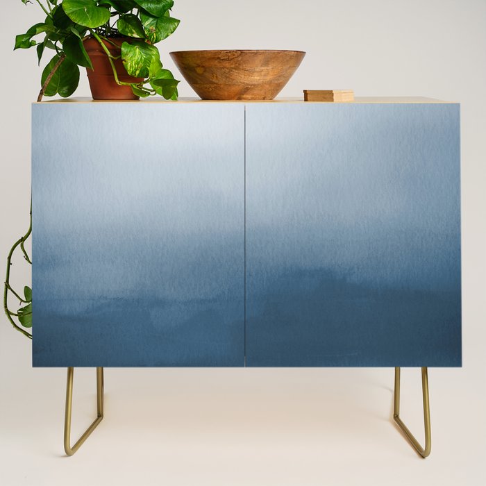 White & Blue Abstract Watercolor Blend Pairs To 2020 Color of the Year Chinese Porcelain PPG1160-6 Credenza Gallery Image 1