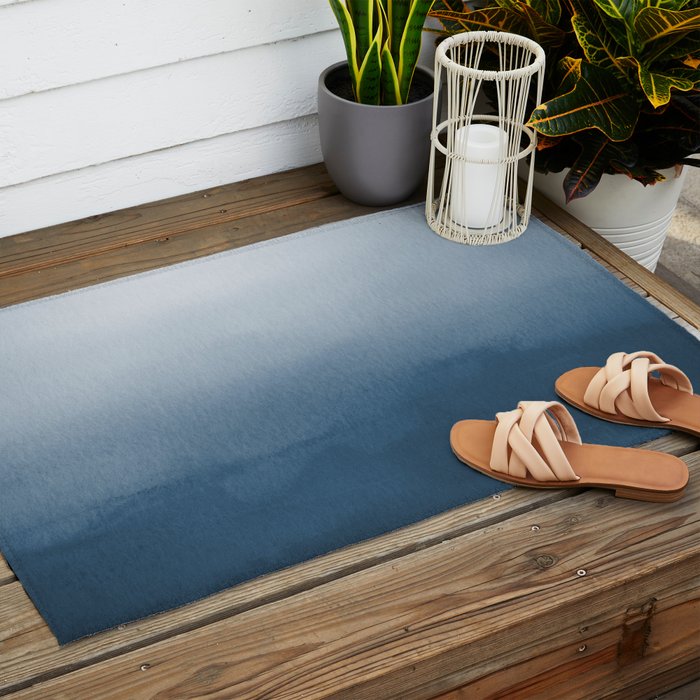White & Blue Abstract Watercolor Blend Pairs To 2020 Color of the Year Chinese Porcelain PPG1160-6 Outdoor Rug Gallery Image 2