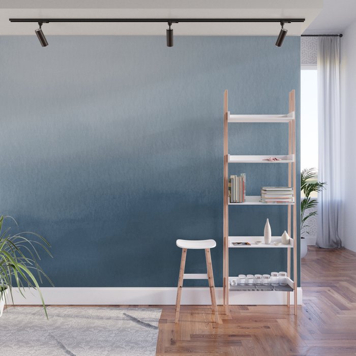 White & Blue Abstract Watercolor Blend Pairs To 2020 Color of the Year Chinese Porcelain PPG1160-6 Wall Mural Gallery Image 1