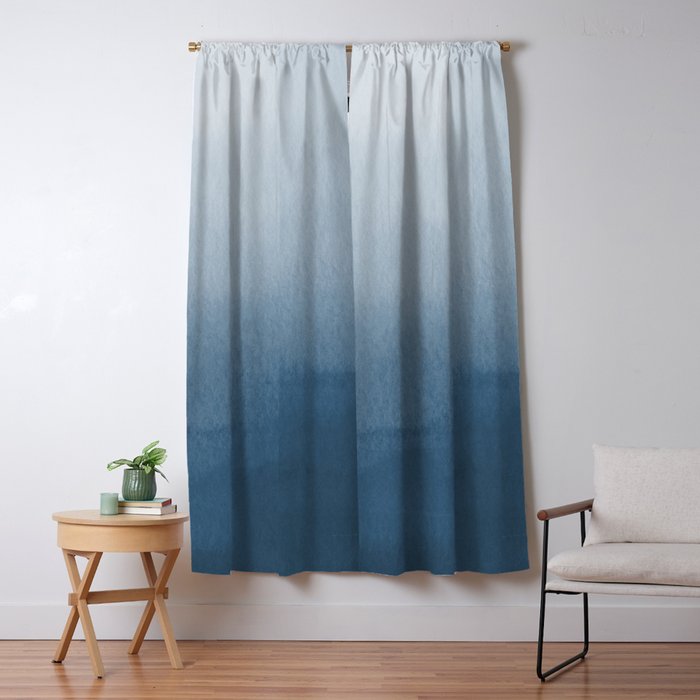 White & Blue Abstract Watercolor Blend Pairs To 2020 Color of the Year Chinese Porcelain PPG1160-6 Window Curtain Gallery Image 5