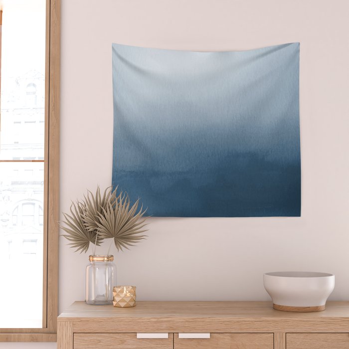 White & Blue Abstract Watercolor Blend Pairs To 2020 Color of the Year Chinese Porcelain PPG1160-6 Wall Tapestry Gallery Image 2