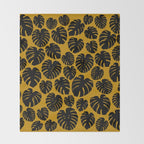 Monstera - Dark Yellow Throw Blanket Gallery Image 2