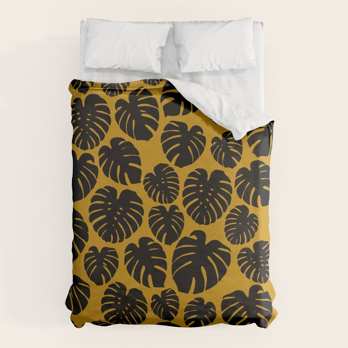 Monstera - Dark Yellow Duvet Cover