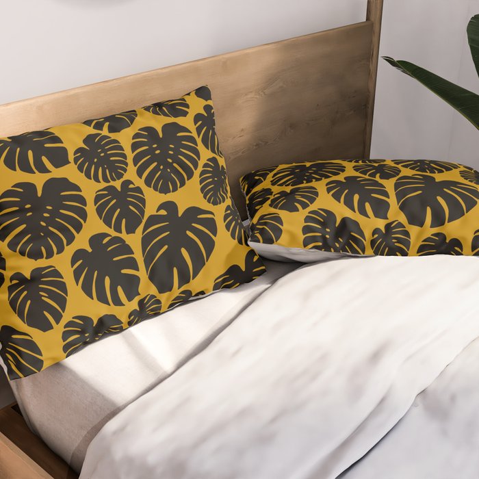 Monstera - Dark Yellow Pillow Sham Gallery Image 2