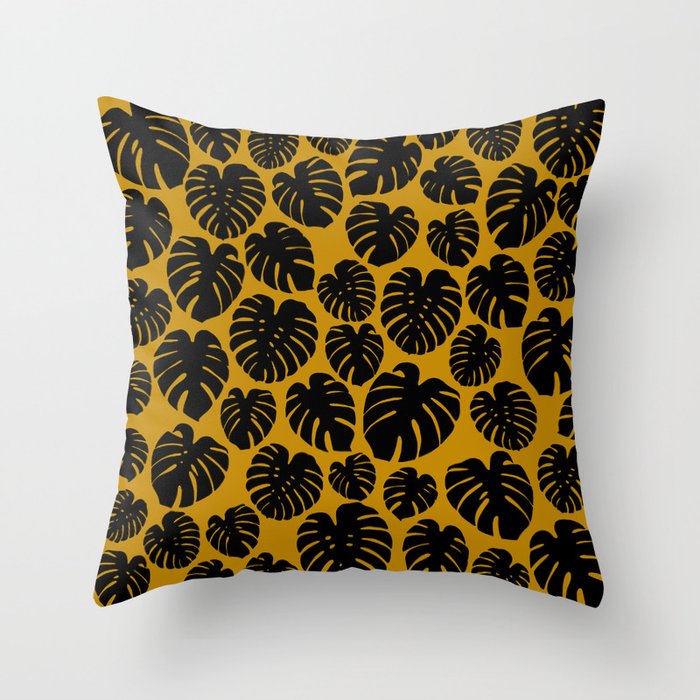 Monstera - Dark Yellow Throw Pillow Gallery Image 6
