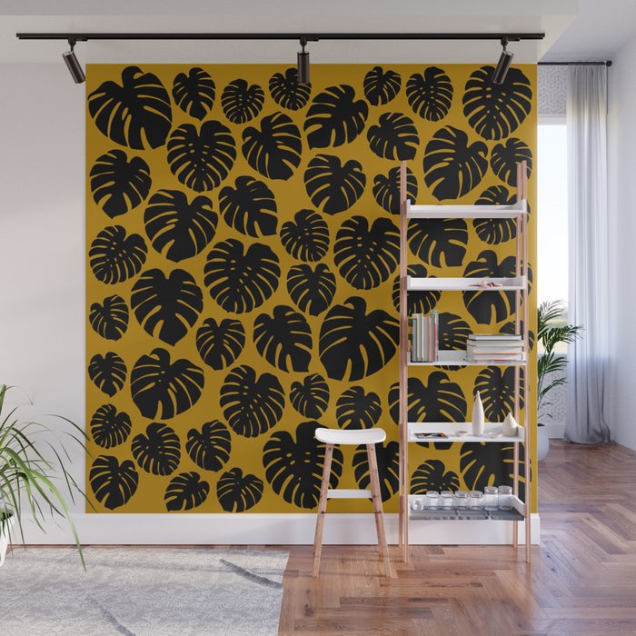 Monstera - Dark Yellow Wall Mural Gallery Image 1