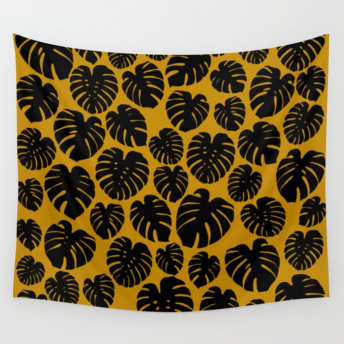 Monstera - Dark Yellow Wall Tapestry Gallery Image 1