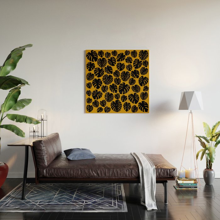 Monstera - Dark Yellow Wood Wall Art Gallery Image 2