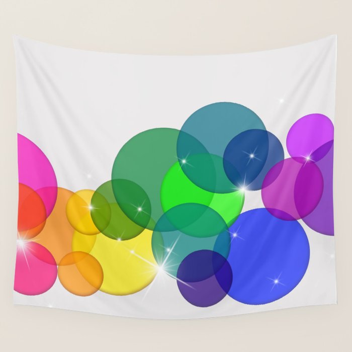 Translucent Rainbow Colored Circles with Sparkles - Multi Colored Wall Tapestry Gallery Image 4