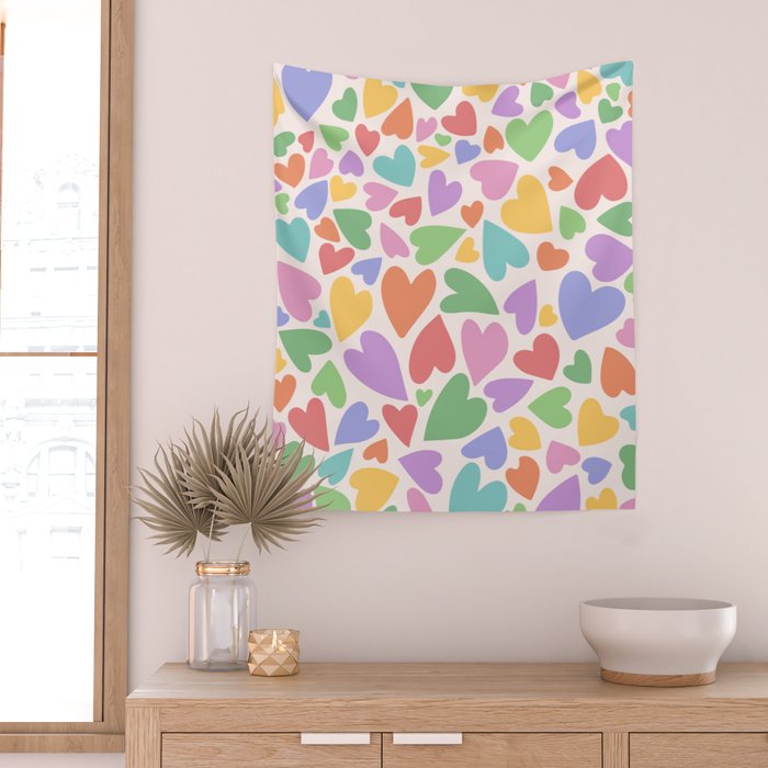 Retro Colorful Hearts Wall Tapestry Gallery Image 2