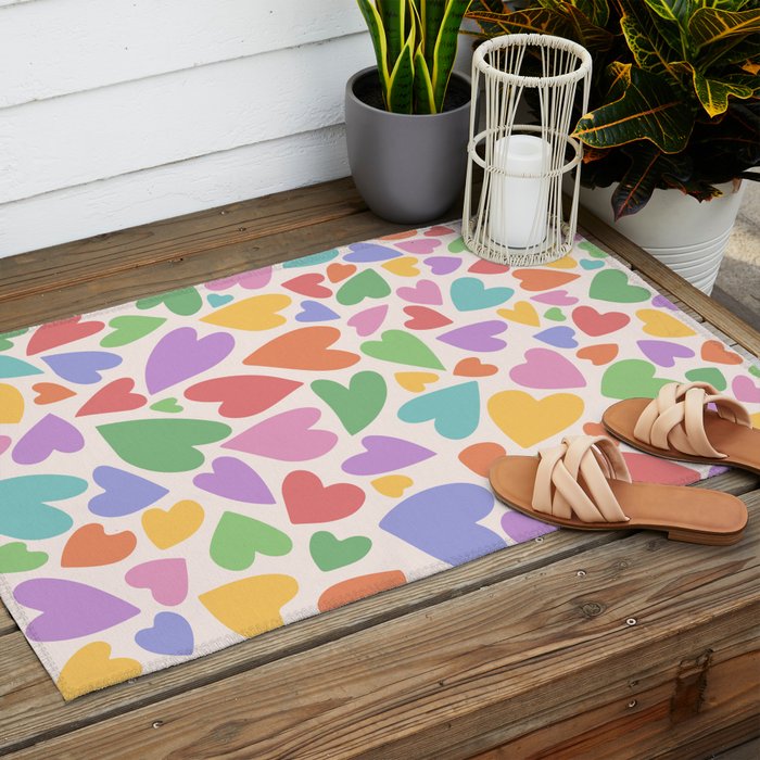 Retro Colorful Hearts Outdoor Rug Gallery Image 2