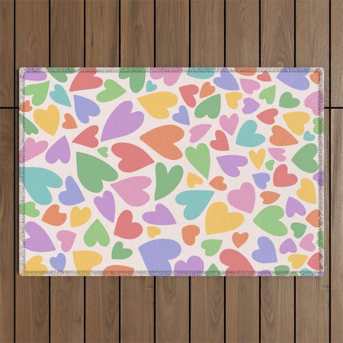 Retro Colorful Hearts Outdoor Rug Gallery Image 1