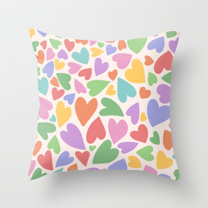 Retro Colorful Hearts Throw Pillow Gallery Image 6