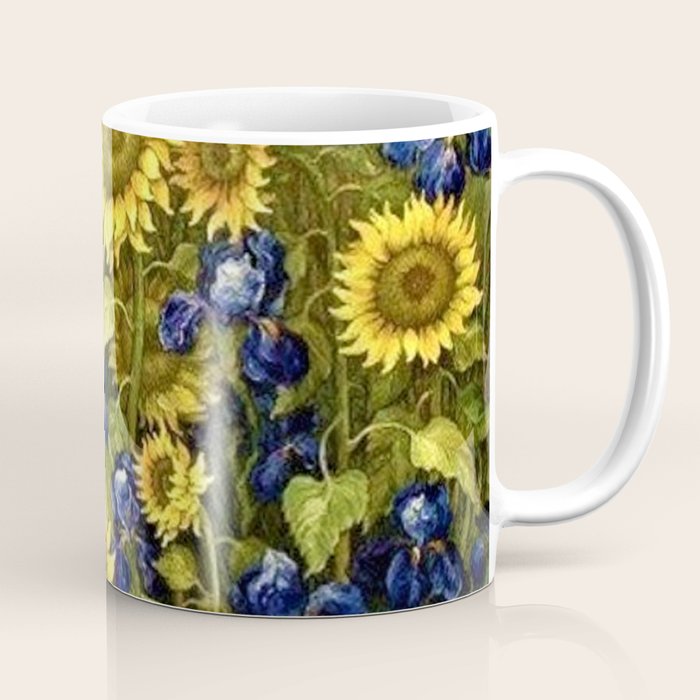 Sunflowers & Blue Irises by Vincent van Gogh Coffee Mug Gallery Image 1