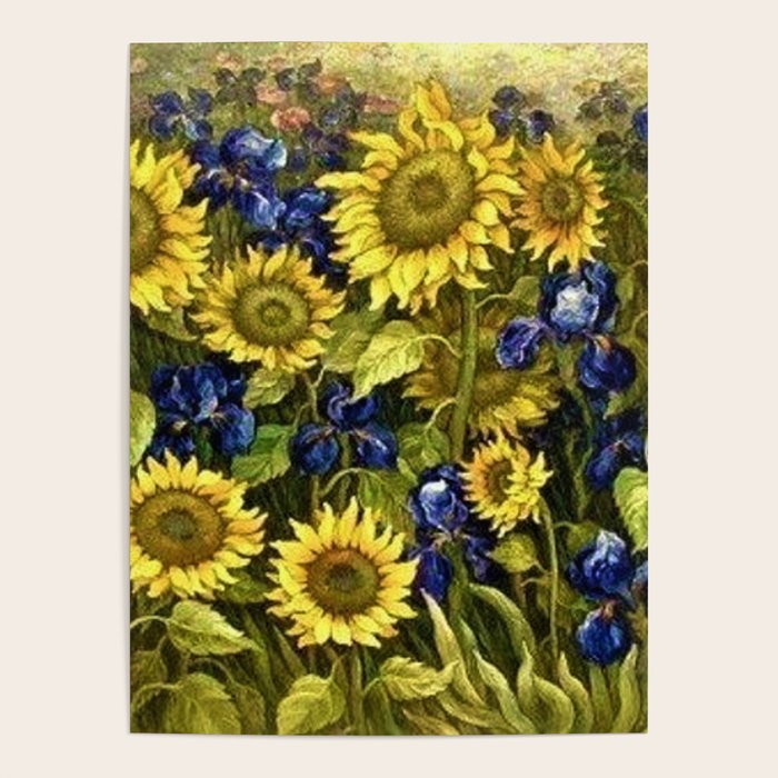 Sunflowers & Blue Irises by Vincent van Gogh Poster Gallery Image 4