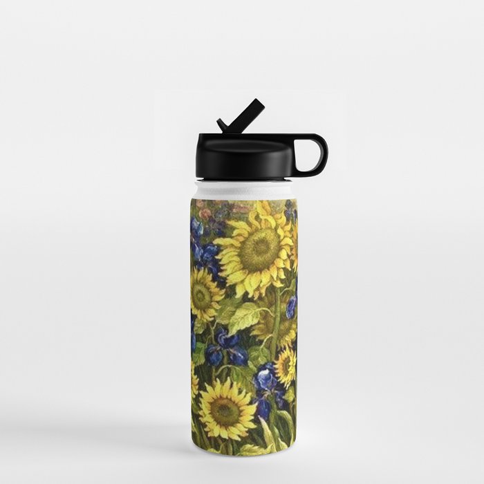 Sunflowers & Blue Irises by Vincent van Gogh Water Bottle Gallery Image 1