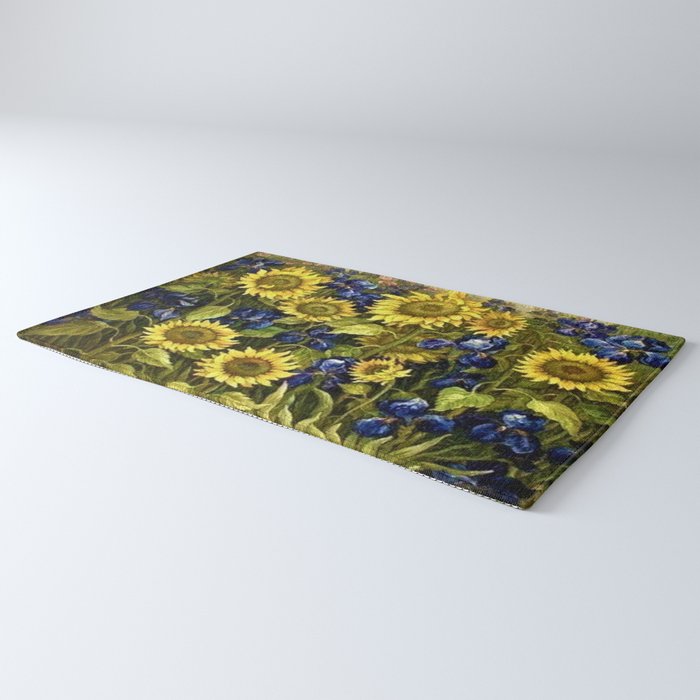 Sunflowers & Blue Irises by Vincent van Gogh Rug Gallery Image 3