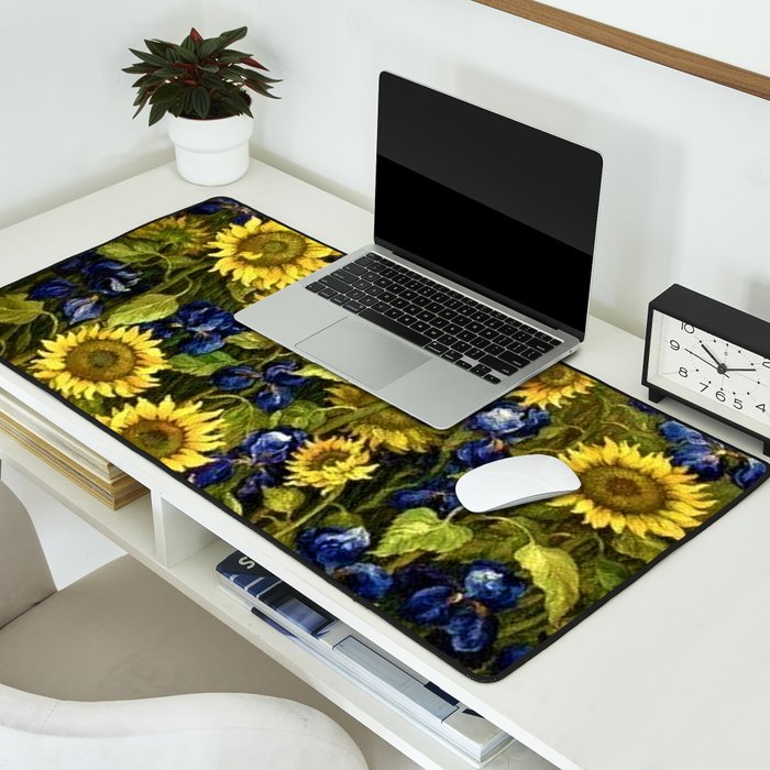 Sunflowers & Blue Irises by Vincent van Gogh Desk Mat Gallery Image 2