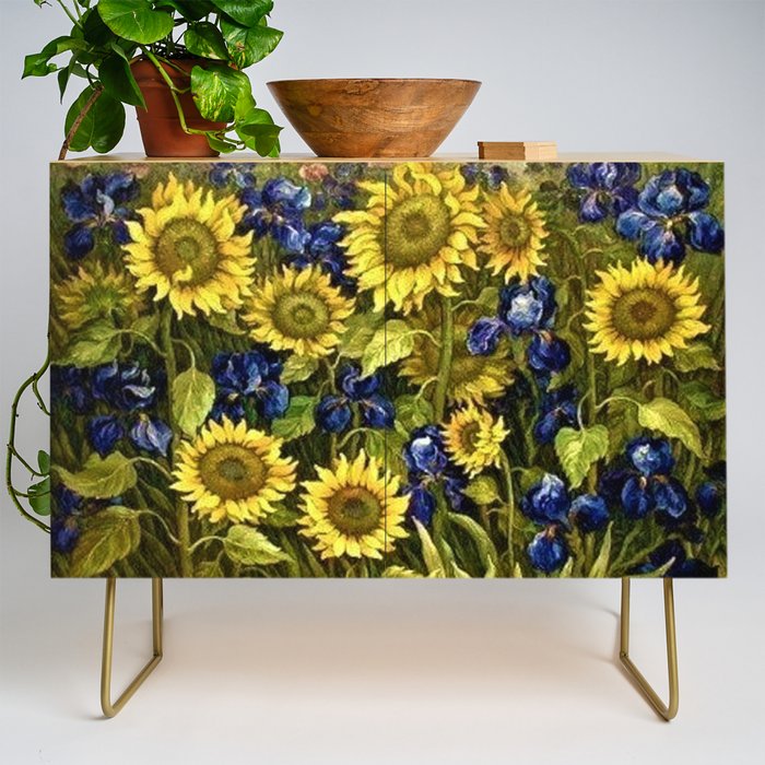 Sunflowers & Blue Irises by Vincent van Gogh Credenza Gallery Image 1