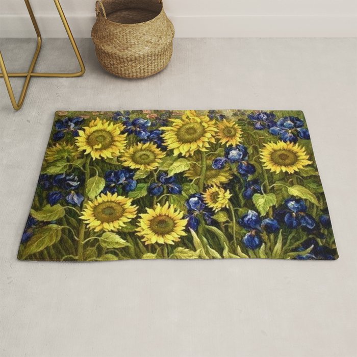 Sunflowers & Blue Irises by Vincent van Gogh Rug Gallery Image 1