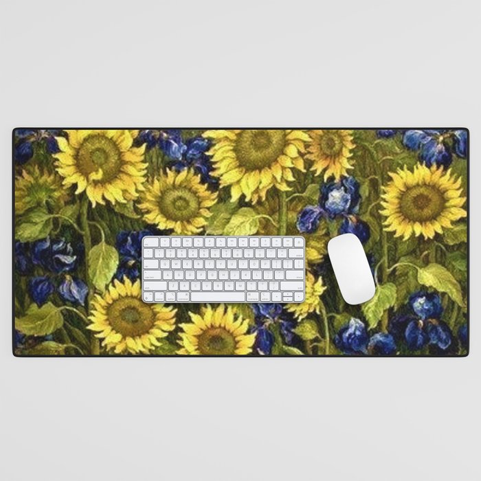 Sunflowers & Blue Irises by Vincent van Gogh Desk Mat Gallery Image 1