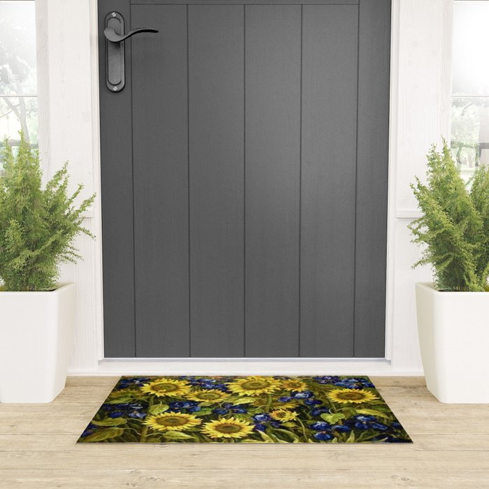 Sunflowers & Blue Irises by Vincent van Gogh Welcome Mat Gallery Image 3