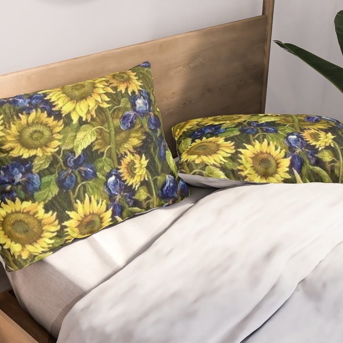 Sunflowers & Blue Irises by Vincent van Gogh Pillow Sham Gallery Image 2