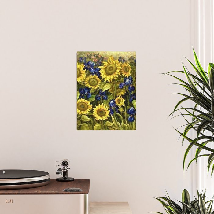 Sunflowers & Blue Irises by Vincent van Gogh Poster Gallery Image 2