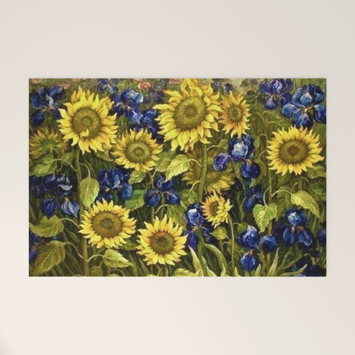 Sunflowers & Blue Irises by Vincent van Gogh Welcome Mat Gallery Image 1