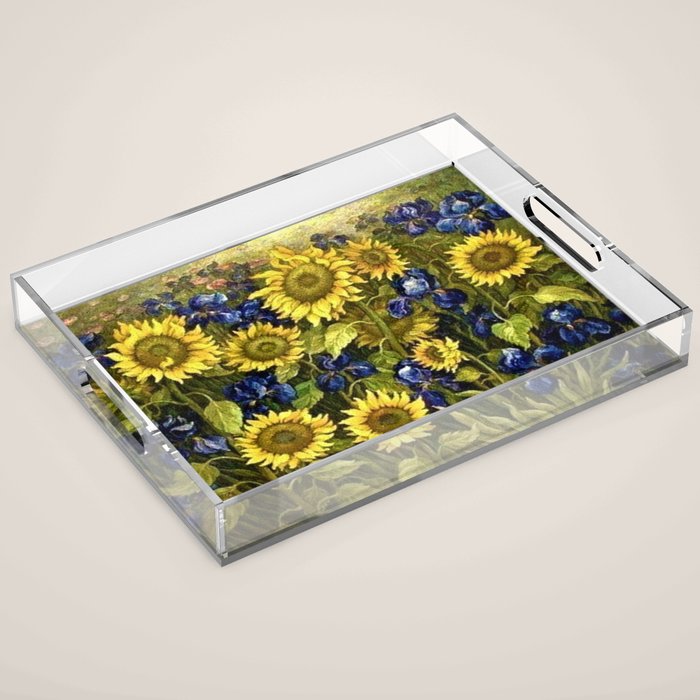 Sunflowers & Blue Irises by Vincent van Gogh Acrylic Tray Gallery Image 1