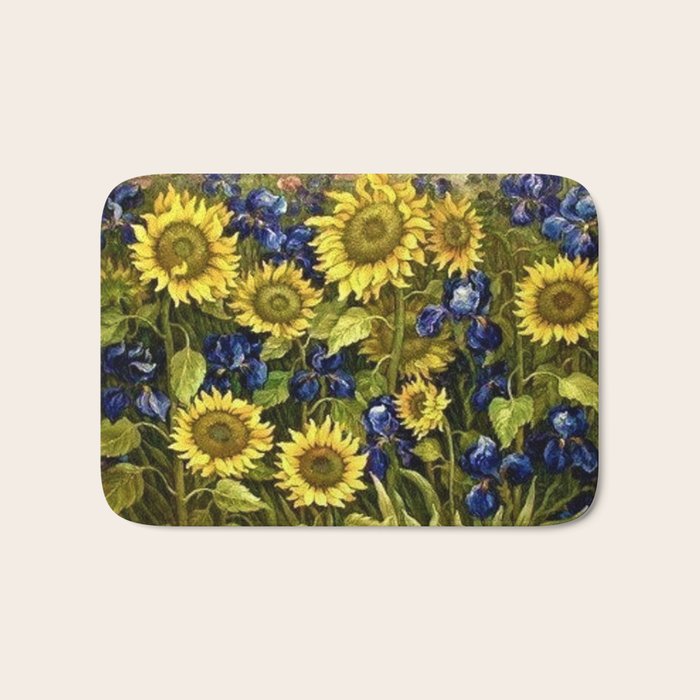 Sunflowers & Blue Irises by Vincent van Gogh Bath Mat Gallery Image 1