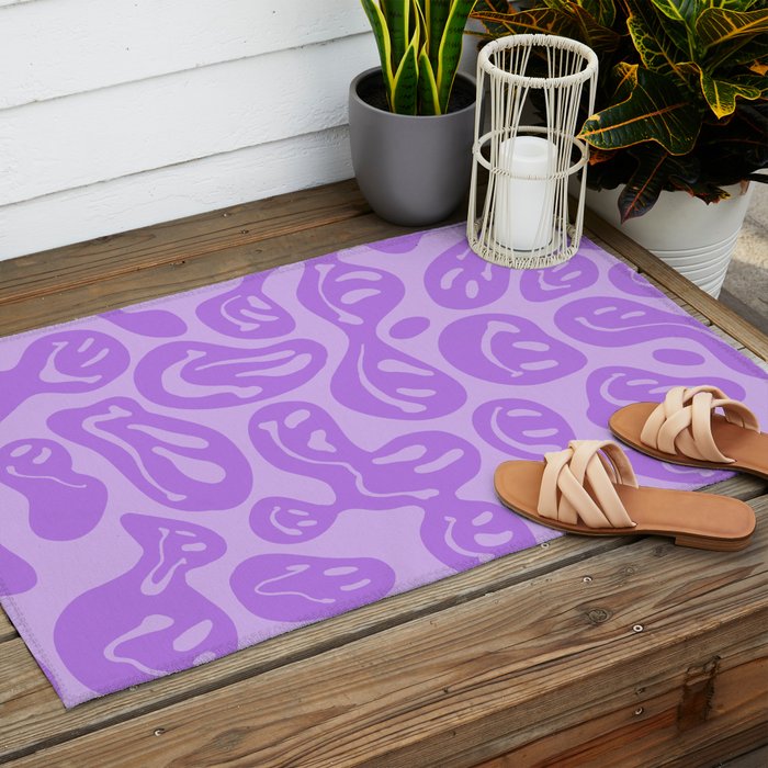 Pastel Purple Dripping Smiley Outdoor Rug Gallery Image 2