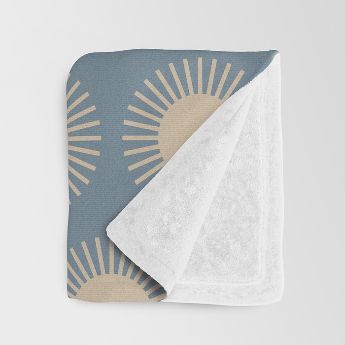 Boho Summer Sun Pattern XVII Blue and Beige Throw Blanket Gallery Image 3