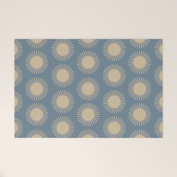 Boho Summer Sun Pattern XVII Blue and Beige Welcome Mat Gallery Image 1