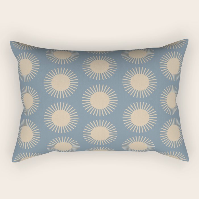 Boho Summer Sun Pattern XVII Blue and Beige Rectangular Pillow Gallery Image 1