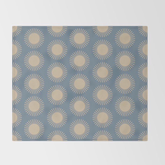 Boho Summer Sun Pattern XVII Blue and Beige Throw Blanket Gallery Image 2