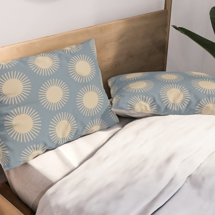 Boho Summer Sun Pattern XVII Blue and Beige Pillow Sham Gallery Image 2