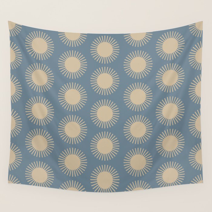 Boho Summer Sun Pattern XVII Blue and Beige Wall Tapestry Gallery Image 4