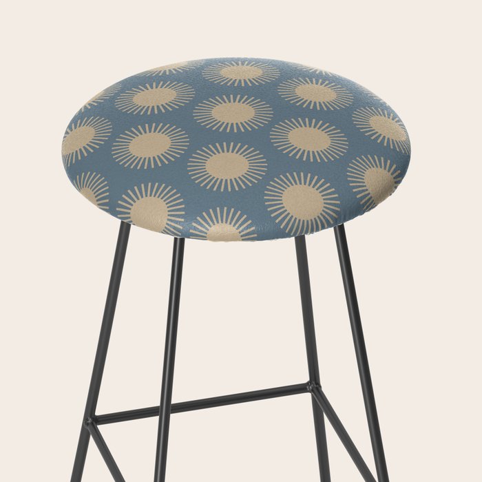 Boho Summer Sun Pattern XVII Blue and Beige Stool Gallery Image 2