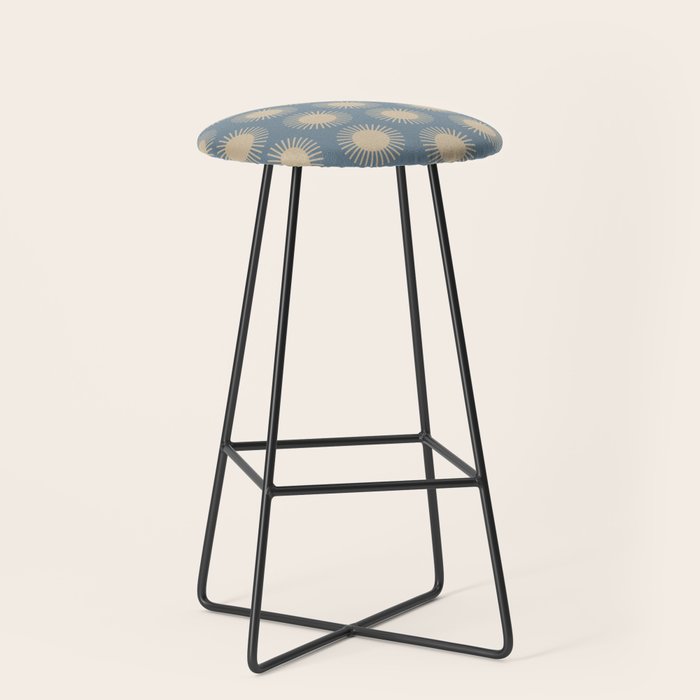 Boho Summer Sun Pattern XVII Blue and Beige Stool Gallery Image 1