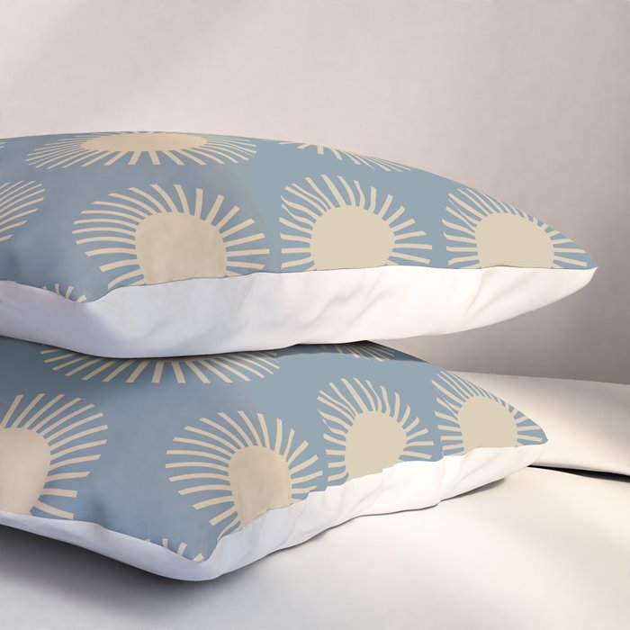 Boho Summer Sun Pattern XVII Blue and Beige Pillow Sham Gallery Image 3