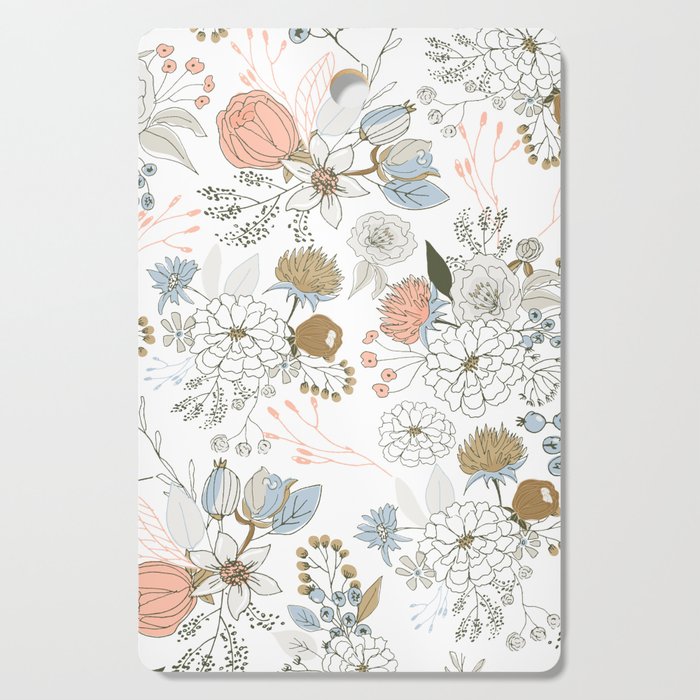 Elegant abstract coral pastel blue modern rustic floral Cutting Board Gallery Image 1