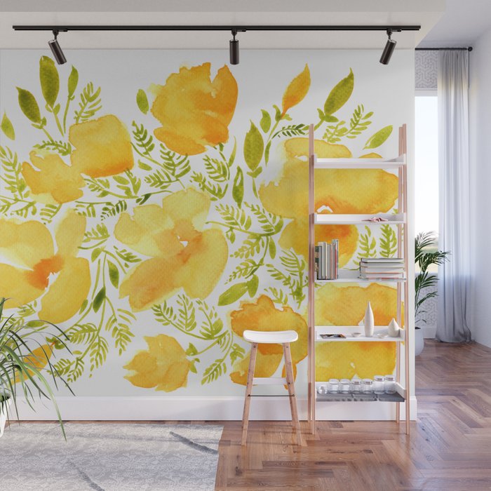 Watercolor California poppies (Quad set, #2) Wall Mural Gallery Image 1