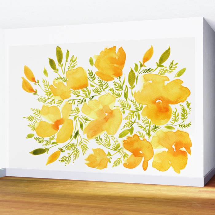 Watercolor California poppies (Quad set, #2) Wall Mural Gallery Image 2