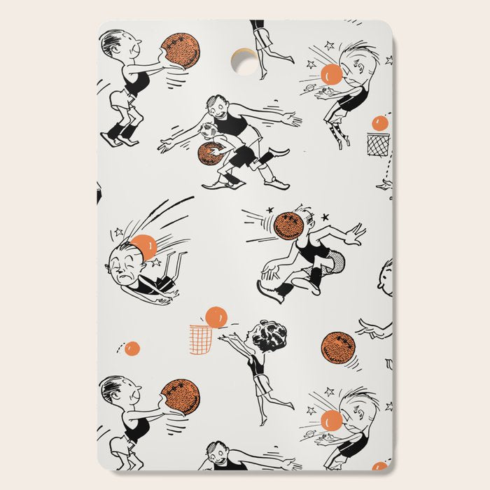Basketball Fun Comic Illustration Pattern with Balls on Grey Background Cutting Board Gallery Image 1