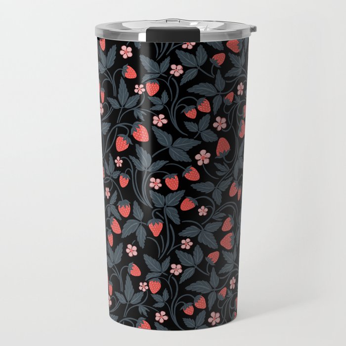 Strawberries - red and slate on black Travel Mug Gallery Image 1