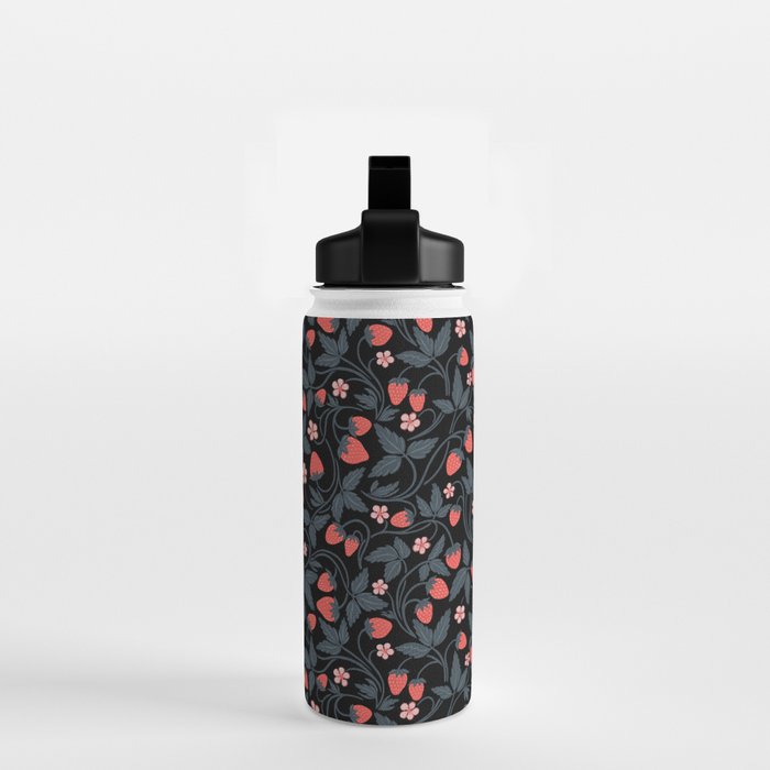 Strawberries - red and slate on black Water Bottle Gallery Image 2