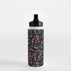 Strawberries - red and slate on black Water Bottle Gallery Image 2