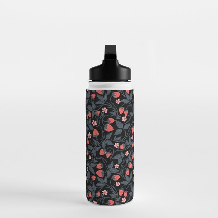 Strawberries - red and slate on black Water Bottle Gallery Image 3