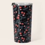 Strawberries - red and slate on black Travel Mug Gallery Image 3